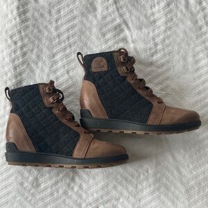 Sorel Brown and Black Lace-Up Wool-Panel Ankle Boots